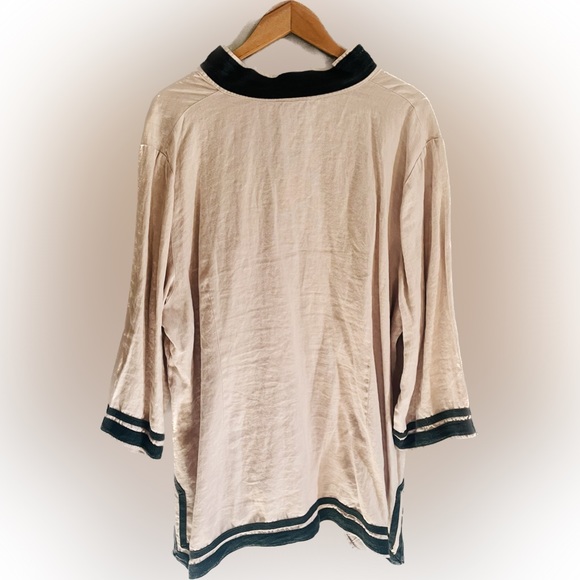 Autograph Womens Tunic Top Plus Size 3X Linen Navy Long Sleeve V-Neck RN 96639 - Picture 2 of 9